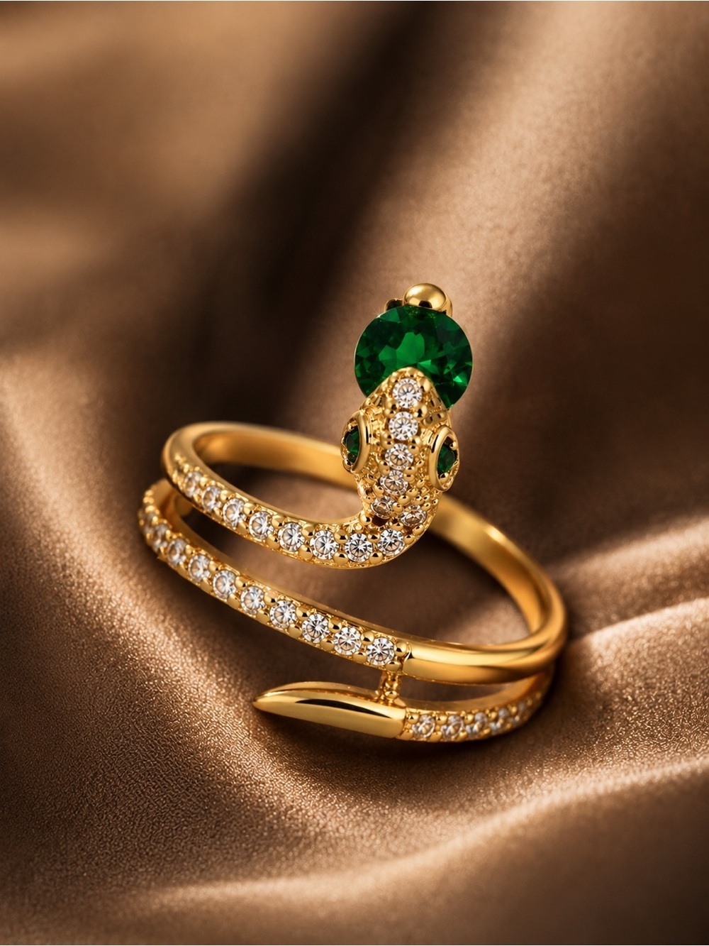 Gold Tone Snake Ring with Emerald Green Gem - Picture 8 of 8